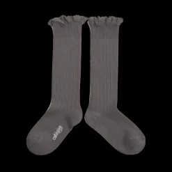 Poudre Organic Chaussettes & Collants | Chaussettes & Collants | CHAUSSETTES JOSEPHINE À DENTELLES Gris Galet GrisGalet
