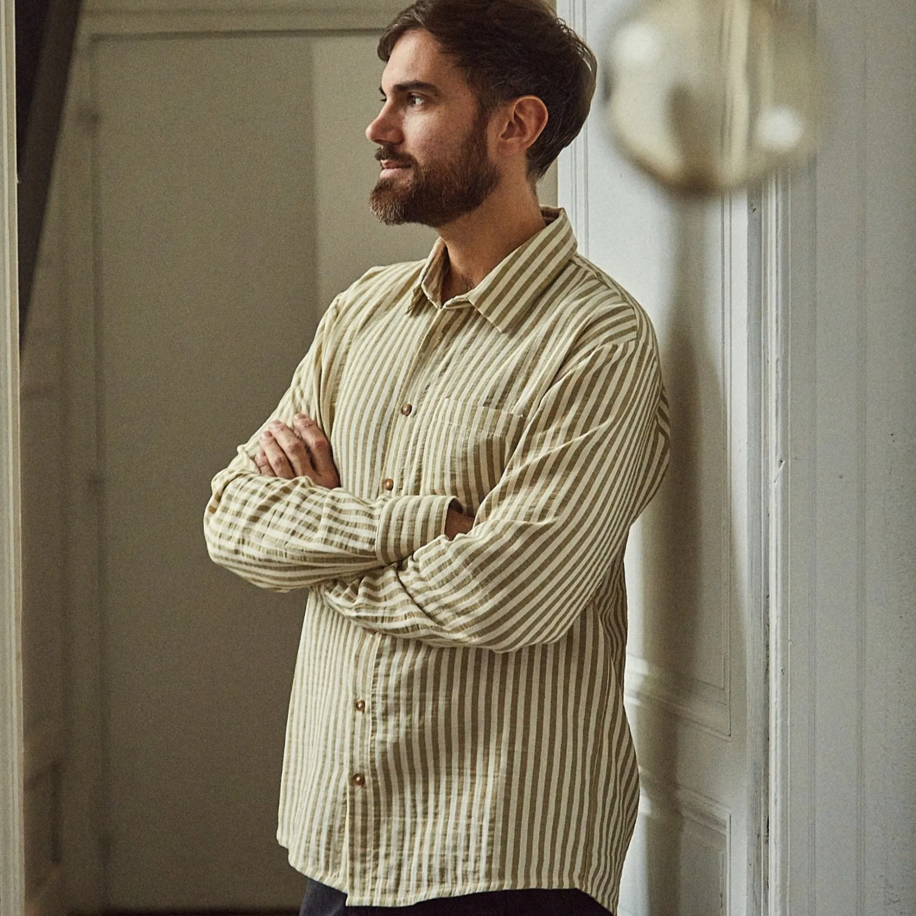 Poudre Organic Chemises & Surchemises | CHEMISE ARUM Rayures Green Moss RayuresGreenMoss