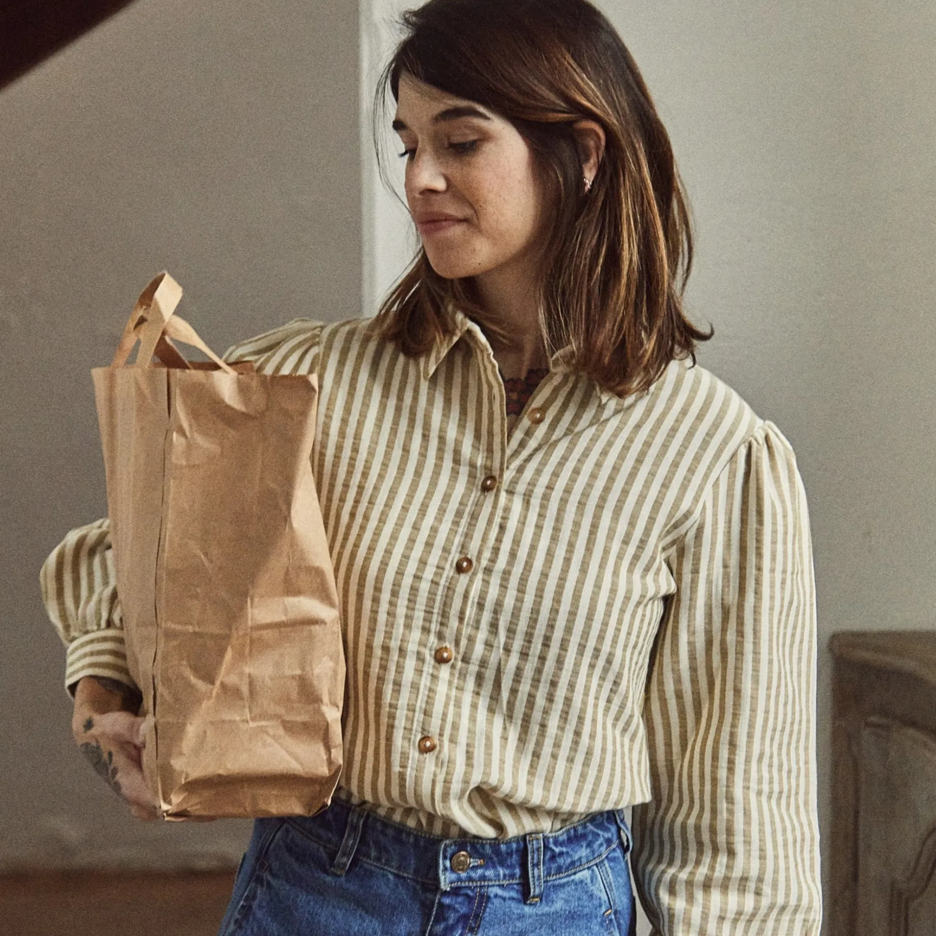 Poudre Organic Blouses & Chemises | Duos Kids/adultes | CHEMISE AULNE Rayures Green Moss RayuresGreenMoss