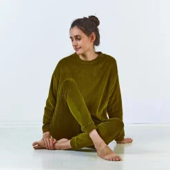Poudre Organic Homewear | Pantalons & Leggings | PANTALON ONONIS VELOURS Fir Green FirGreen