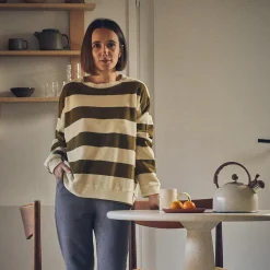 Poudre Organic Homewear | Sweatshirts | SWEATSHIRT ACENTRA ÉPONGE Rayures Fir Green RayuresFirGreen