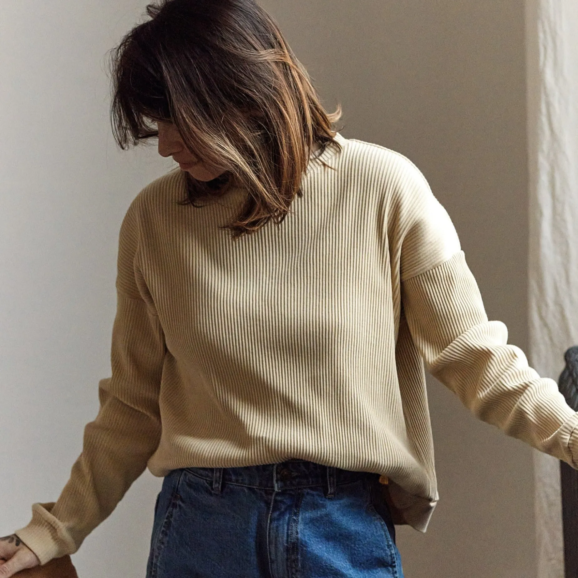 Poudre Organic Homewear | T-shirts | T-SHIRT PIN CÔTELÉ Biscotti
